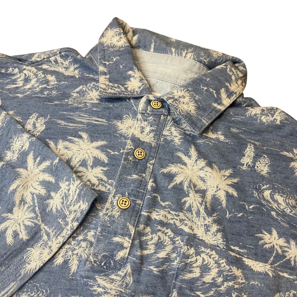 Johnnie-O Hangin' Out Indigo Palm Print Polo Shirt Men's Medium Summer Vacation